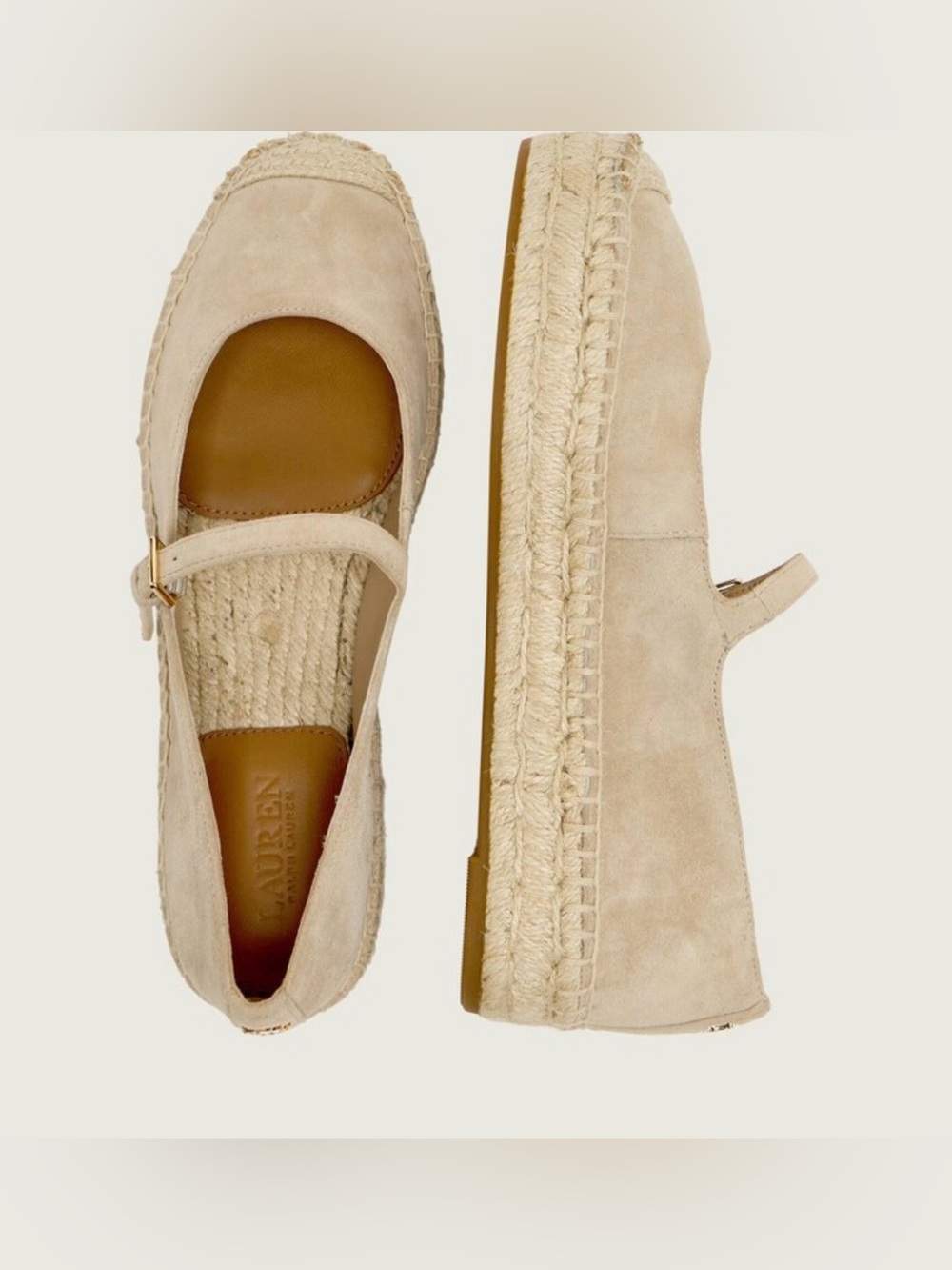 Lauren Ralph Lauren Suede Platform Espadrille Mary Jane Flats 10 BNIB